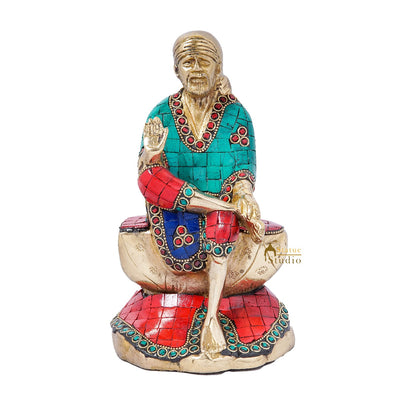 Brass Lord Shirdi Sai Baba Idol Statue Home Puja Room Religious Décor 8"