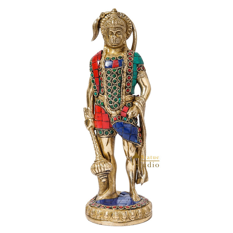 Brass Standing Pawan Putra Hanuman Idol For Home Pooja Décor Showpiece 10"