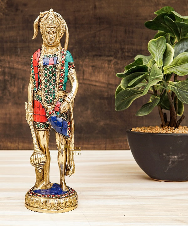 Brass Standing Pawan Putra Hanuman Idol For Home Pooja Décor Showpiece 10"