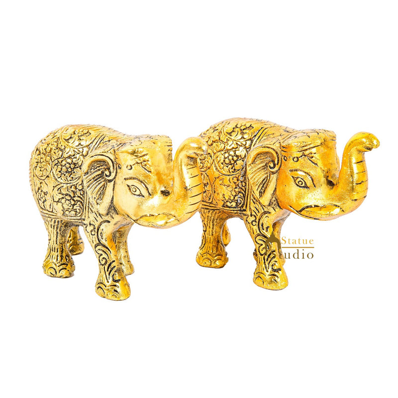 Metal Oxidised Elephant Pair Showpiece Home Décor Diwali Corporate Gift Statue 3.5"