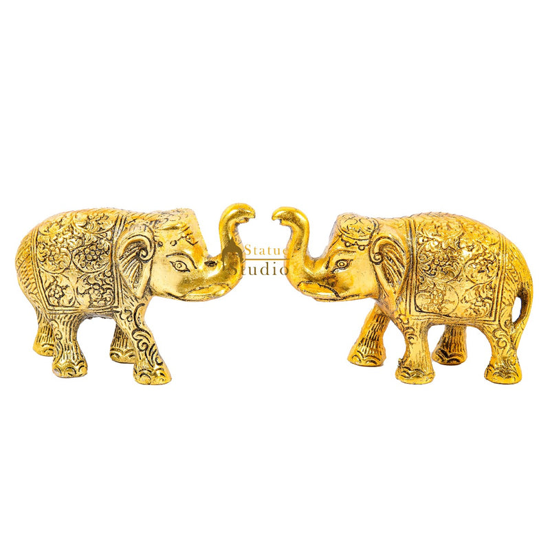 Metal Oxidised Elephant Pair Showpiece Home Décor Diwali Corporate Gift Statue 3.5"