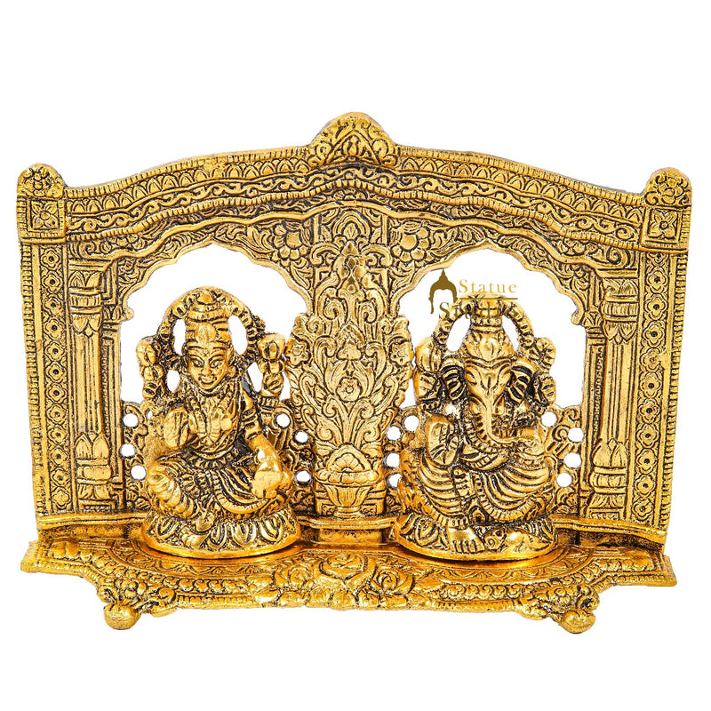 Metal Oxidised Ganesha Lakshmi Idol Pooja Room Decor Diwali Corporate Gift Item 6"