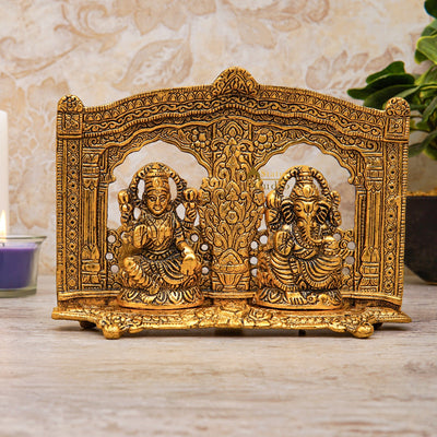 Metal Oxidised Ganesha Lakshmi Idol Pooja Room Decor Diwali Corporate Gift Item 6"