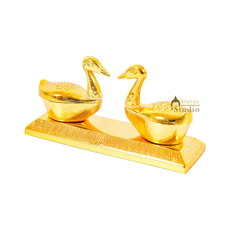 Metal Oxidised Double Duck Kumkum Dibbi Home Pooja Décor Showpiece Diwali Corporate Gift 2"