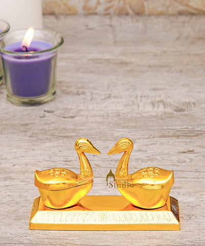 Metal Oxidised Double Duck Kumkum Dibbi Home Pooja Décor Showpiece Diwali Corporate Gift 2"