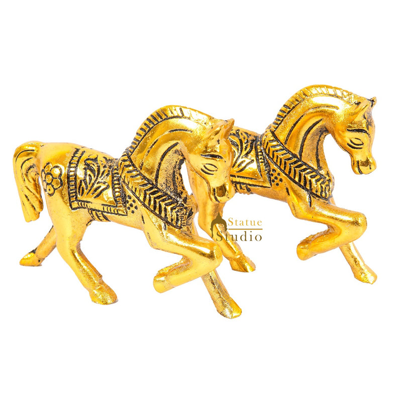 Metal Oxidised Horse Pair Home Office Décor Showpiece Diwali Corporate Gift Item 3.5"