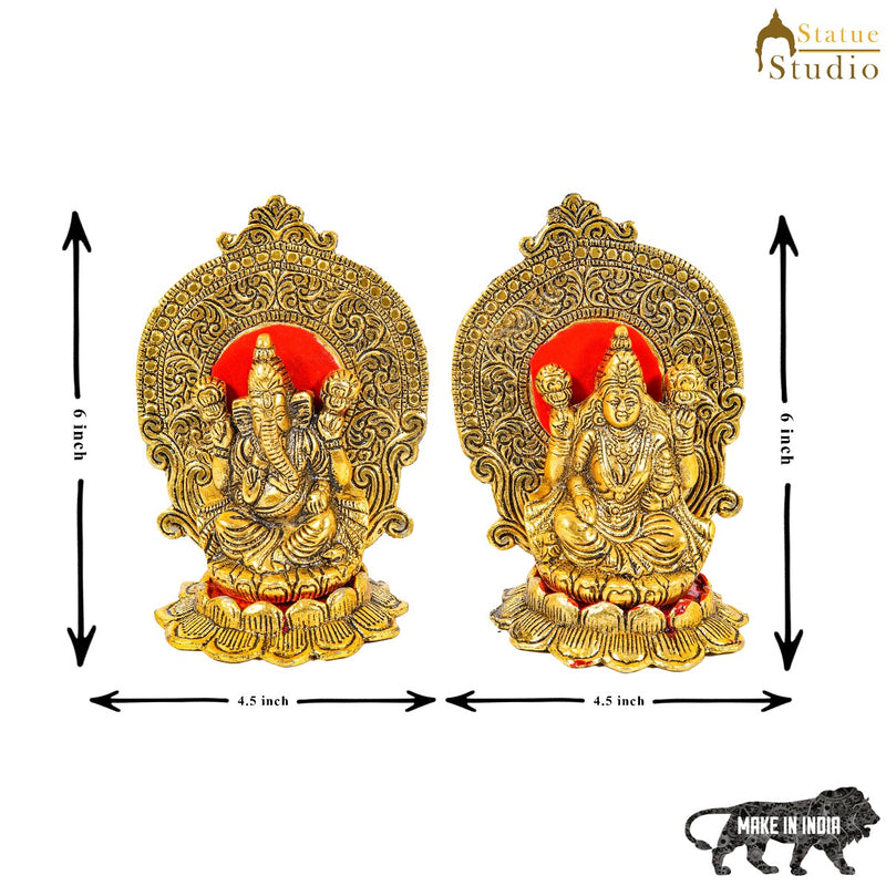 Metal Oxidised Ganesha Lakshmi Idol Puja Room Decor Diwali Corporate Gift Item 6"