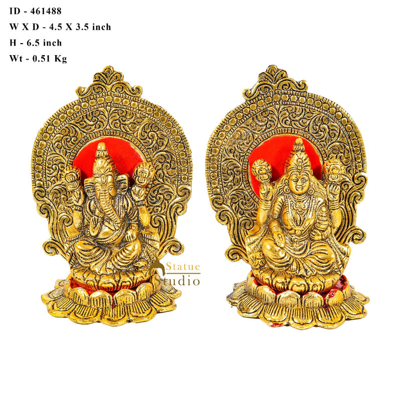 Metal Oxidised Ganesha Lakshmi Idol Puja Room Decor Diwali Corporate Gift Item 6"