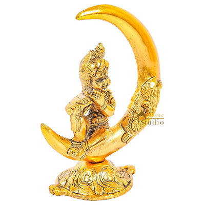 Metal Oxidised Bal Gopal Krishna Idol Sitting On Moon Pooja Décor Diwali Corporate Gift 6"