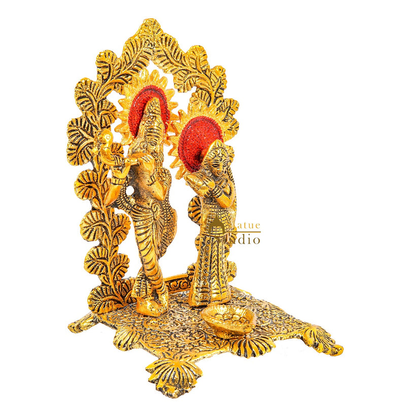 Metal Oxidised Radha Krishna Standing Idol Pooja Décor Diwali Corporate Gift 7"