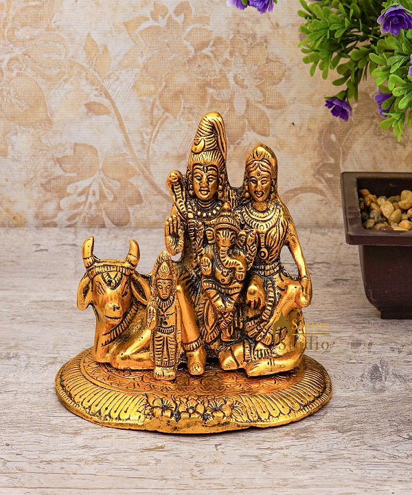 Metal Oxidised Shiva Family Shiv Parivar Idol Pooja Room Decor Diwali Corporate Gift Item 5"