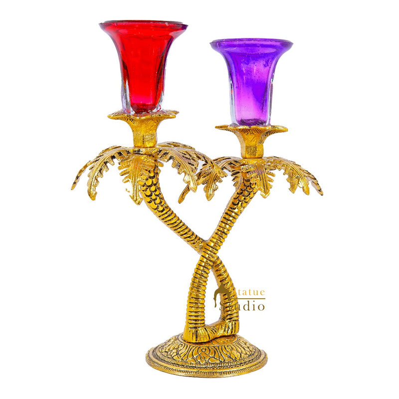 Metal Oxidised Double Candle Tealight Holder Showpiece Diwali Corporate Gift Item 9"