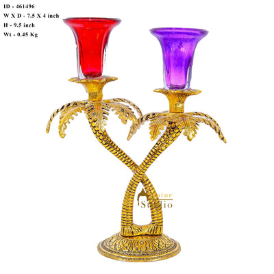 Metal Oxidised Double Candle Tealight Holder Showpiece Diwali Corporate Gift Item 9"