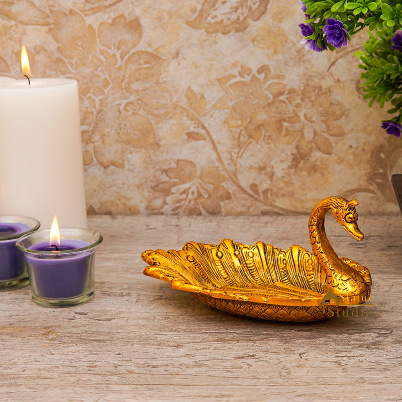Metal Oxidised Duck Shaped Tray Serving Platter Table Décor Showpiece Diwali Corporate Gift Item 4"