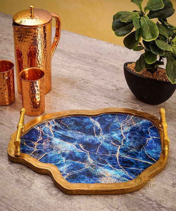 MDF Wooden Serving Oval Tray For Home Office Table Décor Diwali Corporate Gift Item 16"