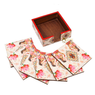 MDF Wooden Serving 6 pcs Coaster Set Home Office Table Décor Diwali Corporate Gift Item 4.5"