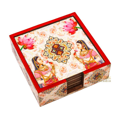 MDF Wooden Serving 6 pcs Coaster Set Home Office Table Décor Diwali Corporate Gift Item 4.5"