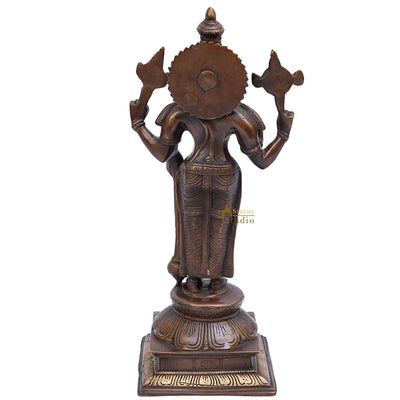 Brass Antique Hindu God Vishnu Idol Standing Home Temple Décor Statue 1.5 Feet