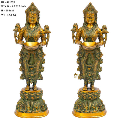 Brass Standing Deeplakshmi Pair Statue Showpiece For Home Temple Diwali Décor