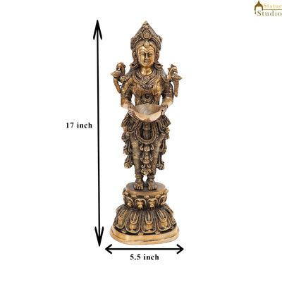 Brass Standing Deeplakshmi Statue Showpiece For Home Temple Diwali Décor 17"