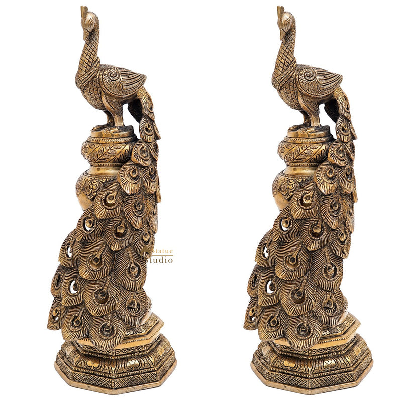 Brass Exclusive Peacock Pair Feng Shui Vastu Décorative Statue Showpiece 19"