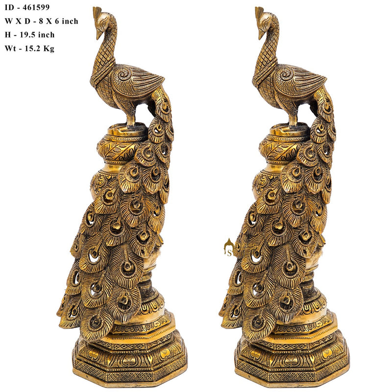 Brass Exclusive Peacock Pair Feng Shui Vastu Décorative Statue Showpiece 19"