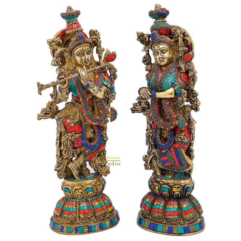 Brass Radha Krishna Idol Home Garden Décor Temple Décorative Gift Showpiece 20"