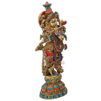 Brass Krishna Idol Home Garden Décor Temple Décorative Gift Showpiece 20"