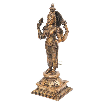 Brass Antique Standing Lakshmi Idol Goddess Of Wealth Statue Home Temple Décor 17"