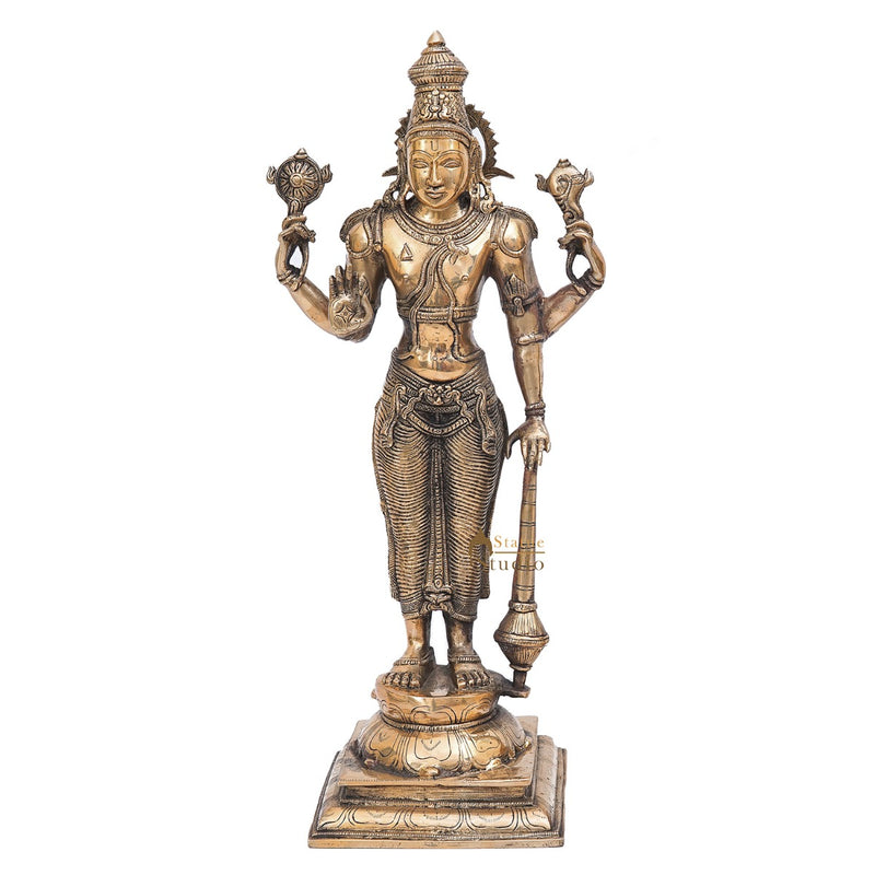 Brass Antique Vishnu Idol Home Temple Décor Religious Gift Statue 20"