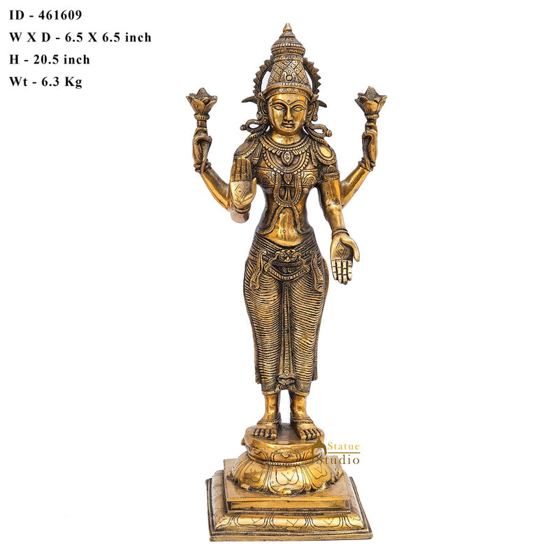 Brass Antique Lakshmi Idol Home Temple Décor Religious Gift Statue 20"