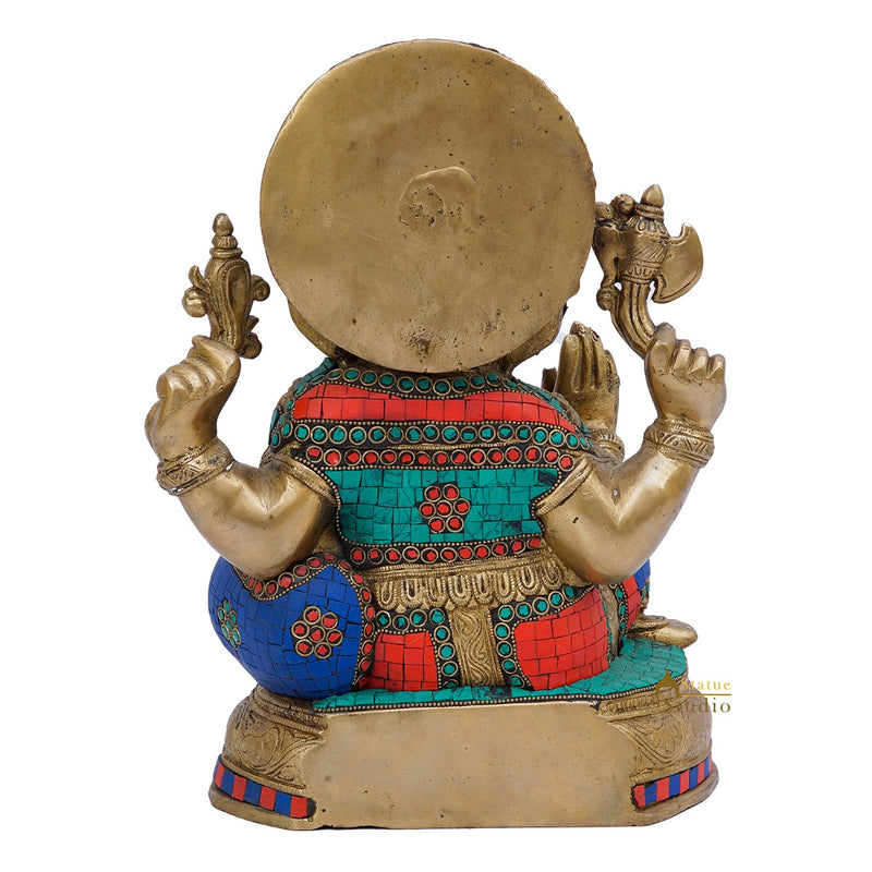 Brass Ganesha Statue Home Office Desk Lucky Décor Idol Gift Showpiece 13"
