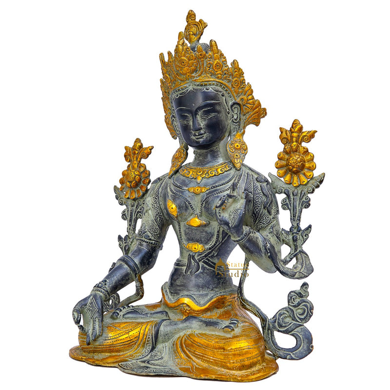Brass Buddhist Goddess Tara Statue For Home Office Décor Buddha Showpiece 16"