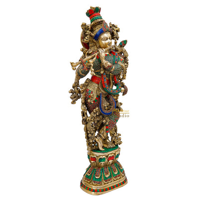 Brass Krishna Idol Home Garden Décor Temple Gift Showpiece Statue 2.5 Feet