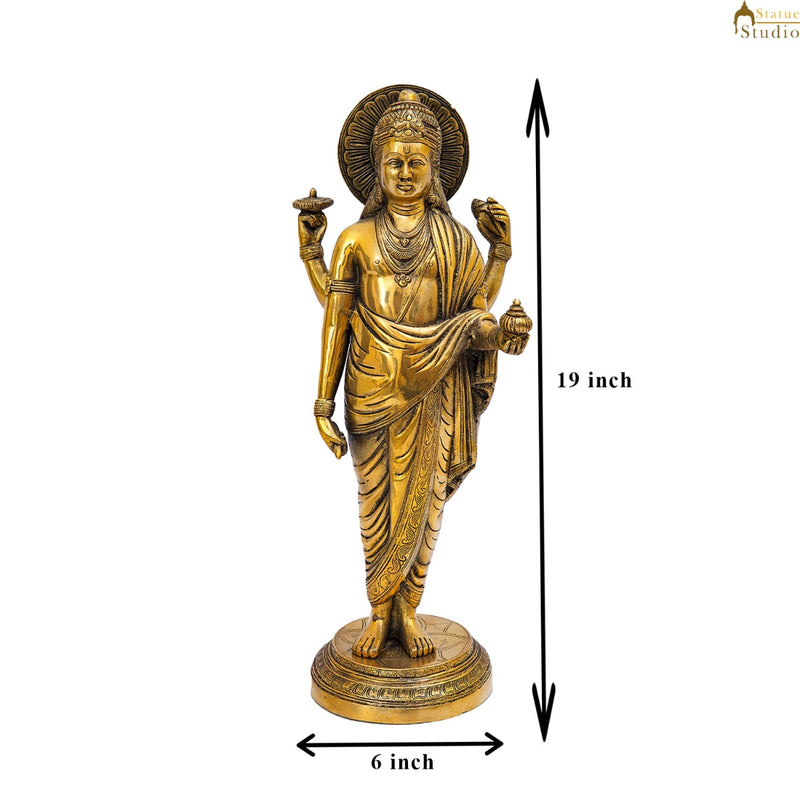 Brass Rare Physician Of Gods Lord Dhanvantari Idol Décor Statue Showpiece 1.5 Feet