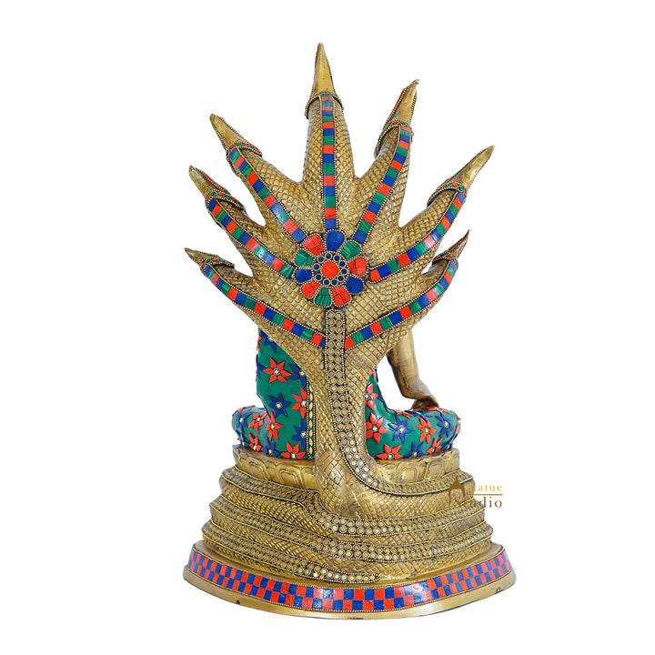 Brass Buddha Statue Sitting Under Serpent Idol For Home Decor Showpiece 20"