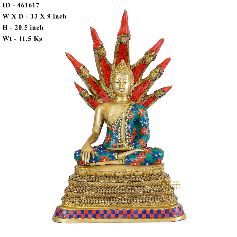 Brass Rare Buddha Statue Sitting Under Serpent Idol Décor Showpiece 20"