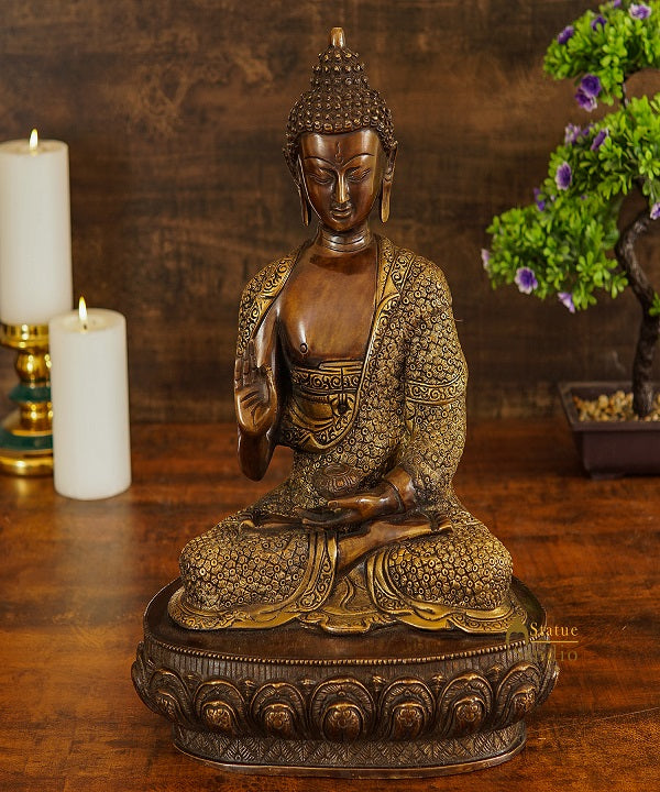 Brass Exclusive Blessing Buddha Statue Fine Home Office Table Décor Showpiece 16"