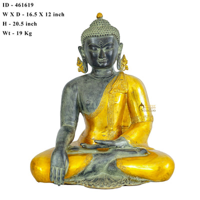 Brass Large Size Antique Gold Buddha Statue Finest Home Décor Gift Showpiece 20"