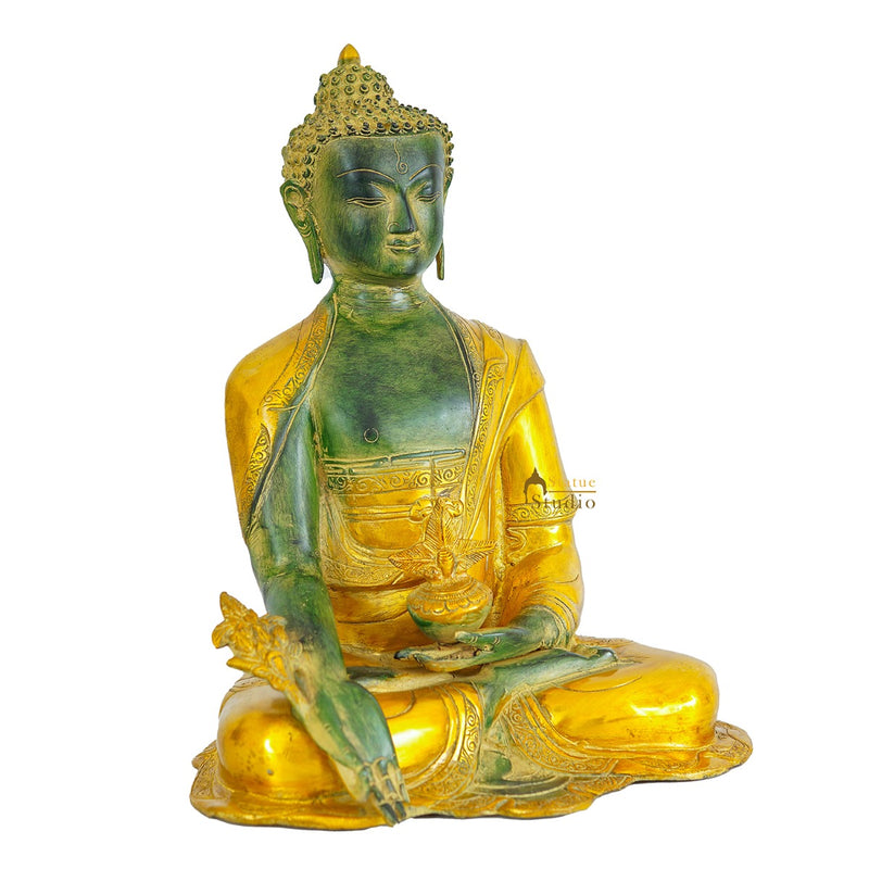 Brass Large Size Antique Gold Buddha Statue Finest Home Décor Gift Showpiece 16"