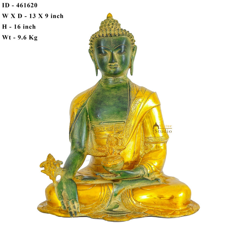 Brass Large Size Antique Gold Buddha Statue Finest Home Décor Gift Showpiece 16"