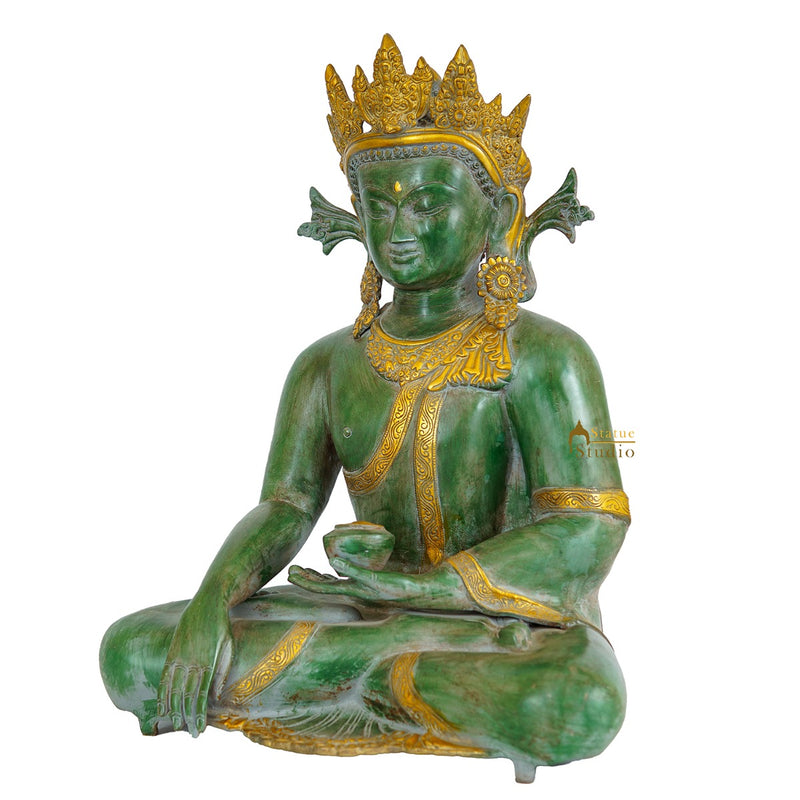 Brass Exclusive Rare Crown Buddha Statue Home Office Hotel Décor Antique Masterpiece 22"