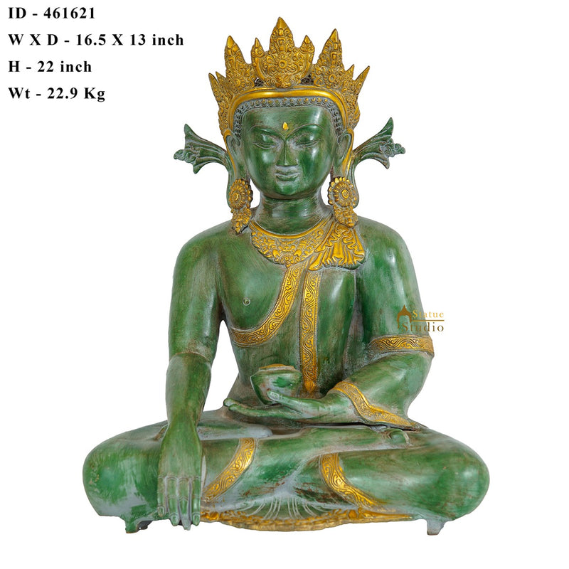 Brass Exclusive Rare Crown Buddha Statue Home Office Hotel Décor Antique Masterpiece 22"