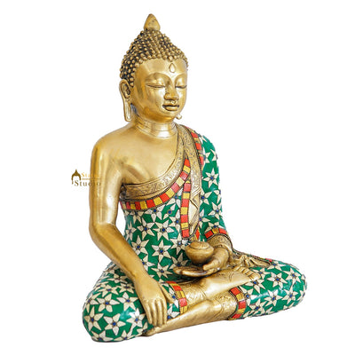 Brass Sitting Buddha Statue Home Office Garden Décor Gift Idol Showpiece 14"
