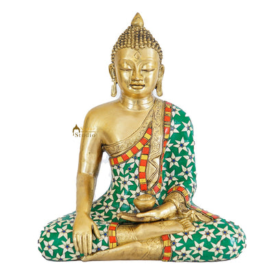 Brass Sitting Buddha Statue Home Office Garden Décor Gift Idol Showpiece 14"