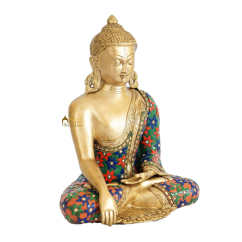 Brass Buddha Statue For Home Office Garden Décor Gift Idol Showpiece 12"