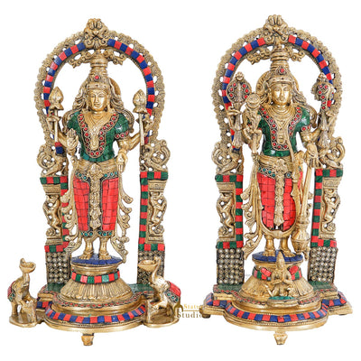 Brass Antique Vishnu Lakshmi Idol Home Temple Décor Religious Gift Statue 16"