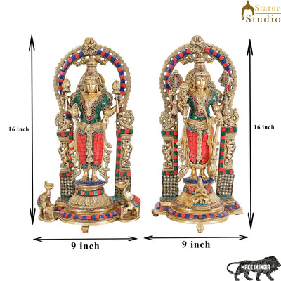 Brass Antique Vishnu Lakshmi Idol Home Temple Décor Religious Gift Statue 16"
