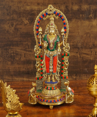 Brass Antique Vishnu Idol Home Temple Décor Religious Gift Statue 20"