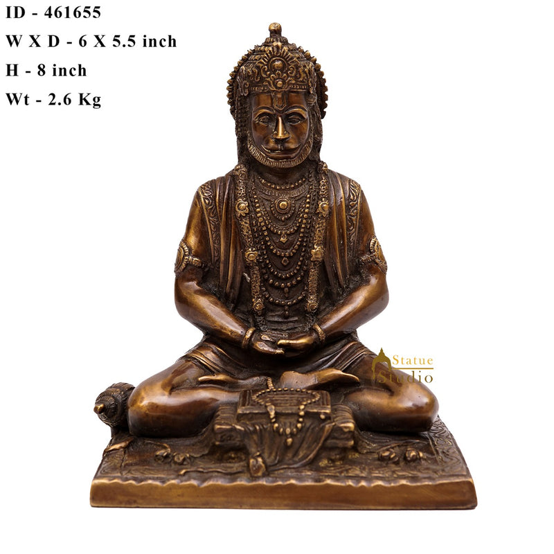 Brass Antique Hanuman Idol For Home Office Temple Lucky Décor Statue 8"